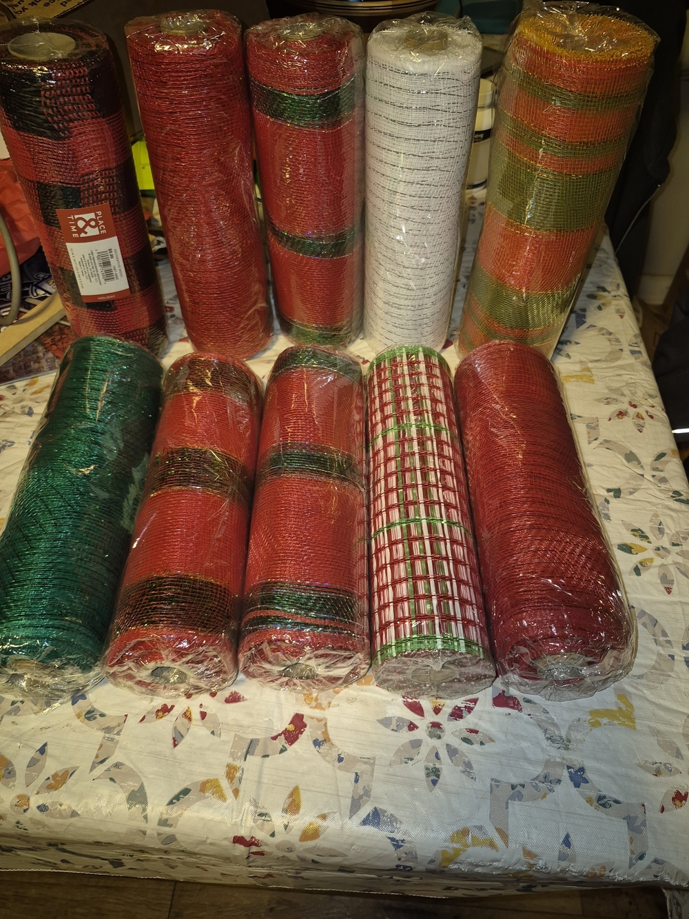 Festive Red, Green & White Deco 10 " Mesh Roll - Multipack for Holiday Wreaths